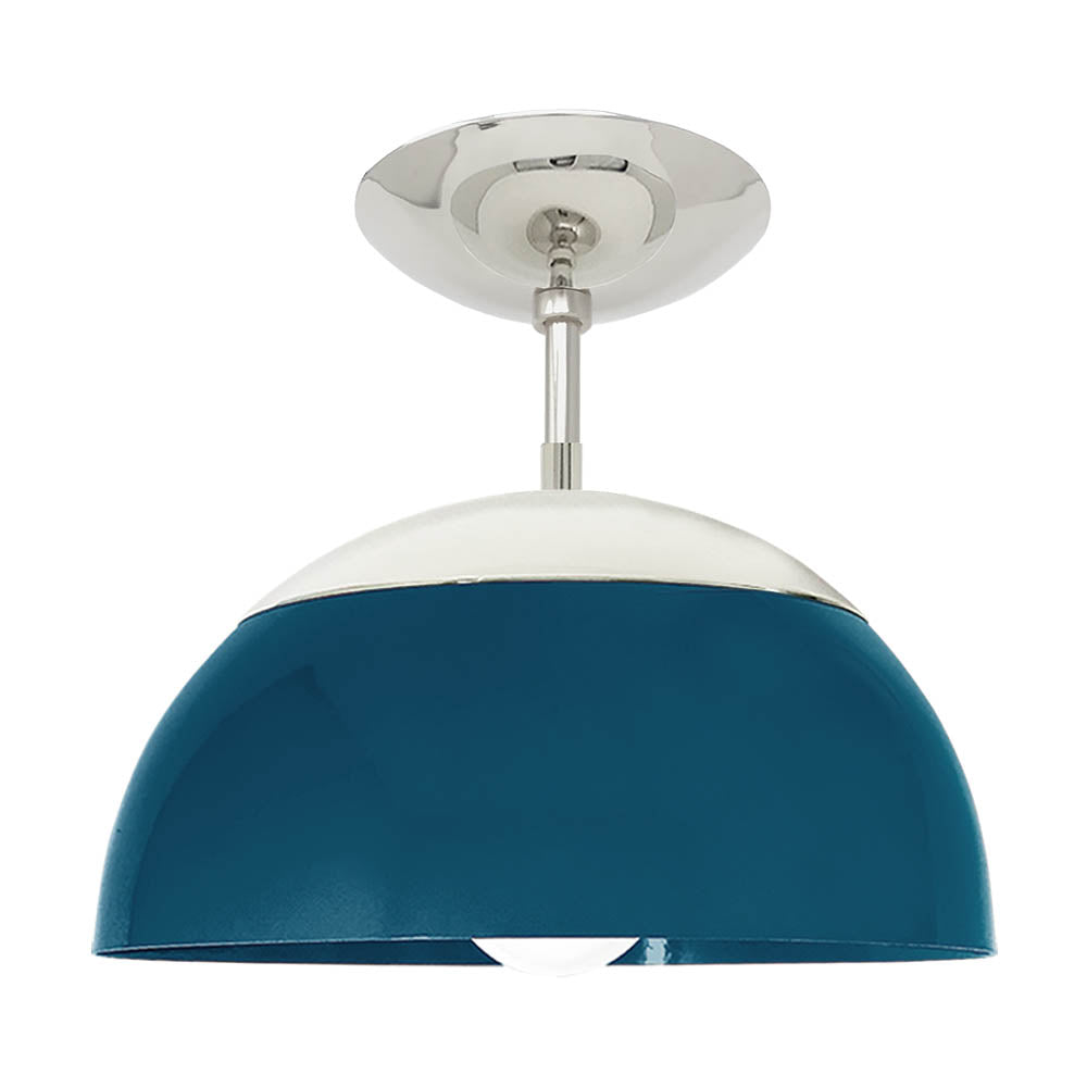 Nickel and slate blue color Cadbury flush mount 12" Dutton Brown lighting