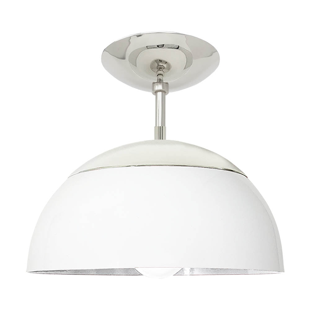 Nickel and white color Cadbury flush mount 12" Dutton Brown lighting