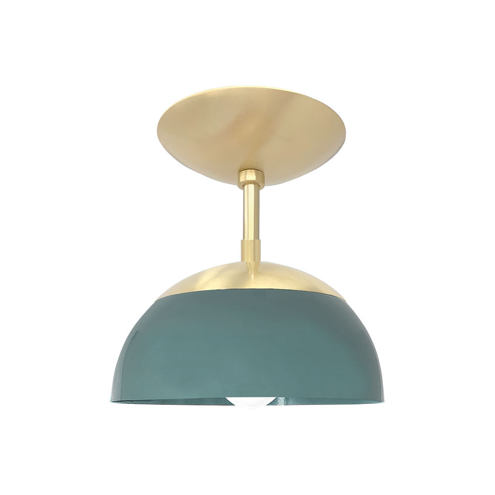 Brass and lagoon color Cadbury flush mount 8" Dutton Brown lighting