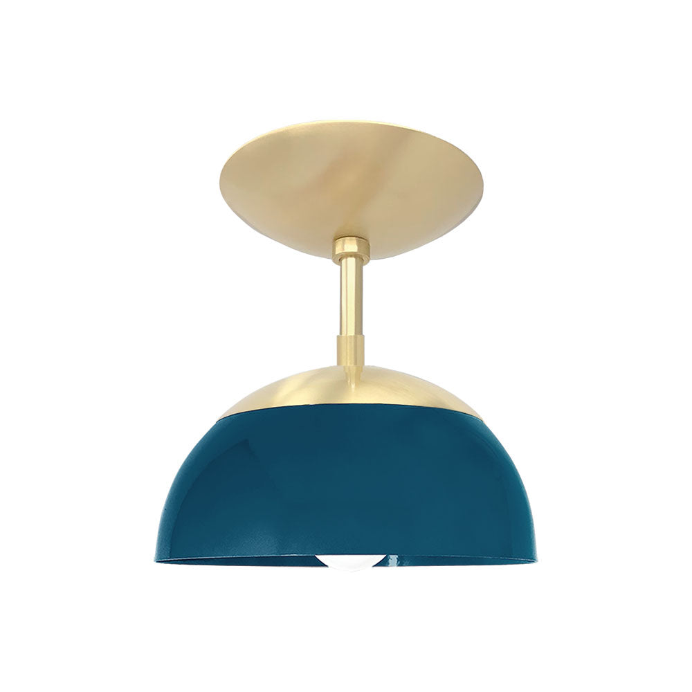 Brass and slate blue color Cadbury flush mount 8" Dutton Brown lighting