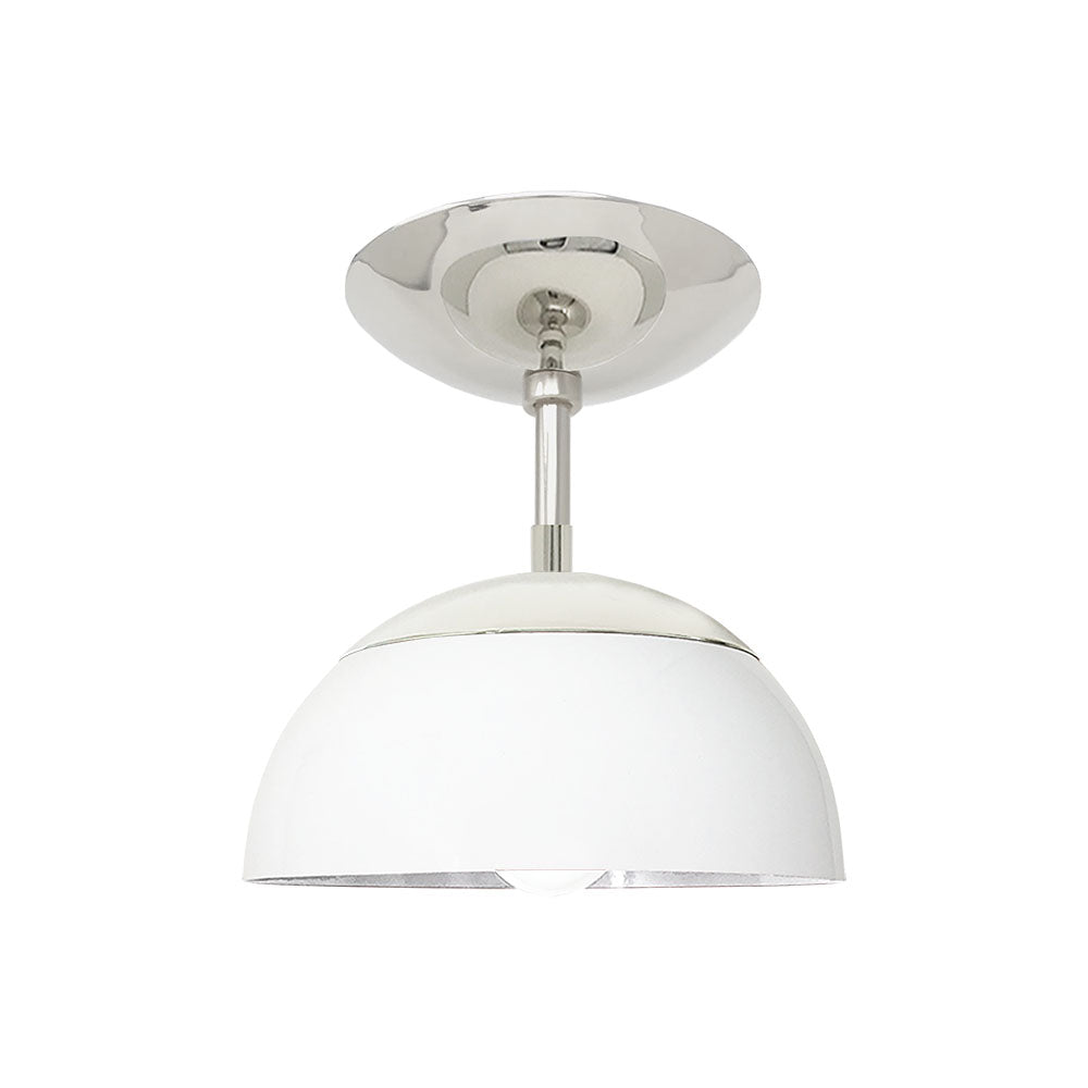 Nickel and white color Cadbury flush mount 8" Dutton Brown lighting