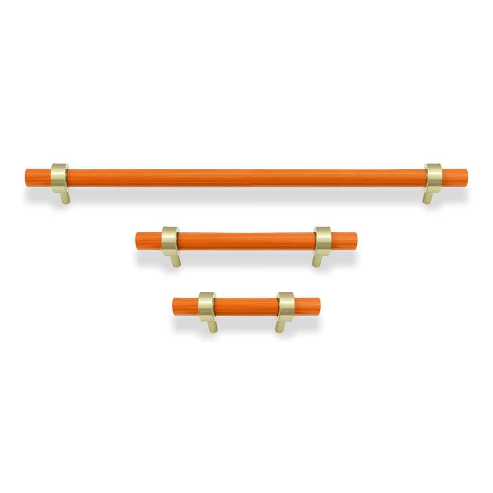 Brass and orange color Caliber pull Dutton Brown hardware