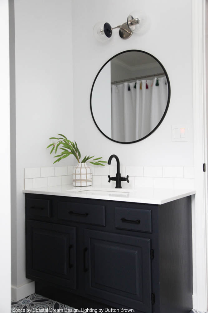 Nickel and navy color Cap Double sconce 6" by Dutton Brown. Space by Coastal Dream Design Brooke Roelofs. _hover