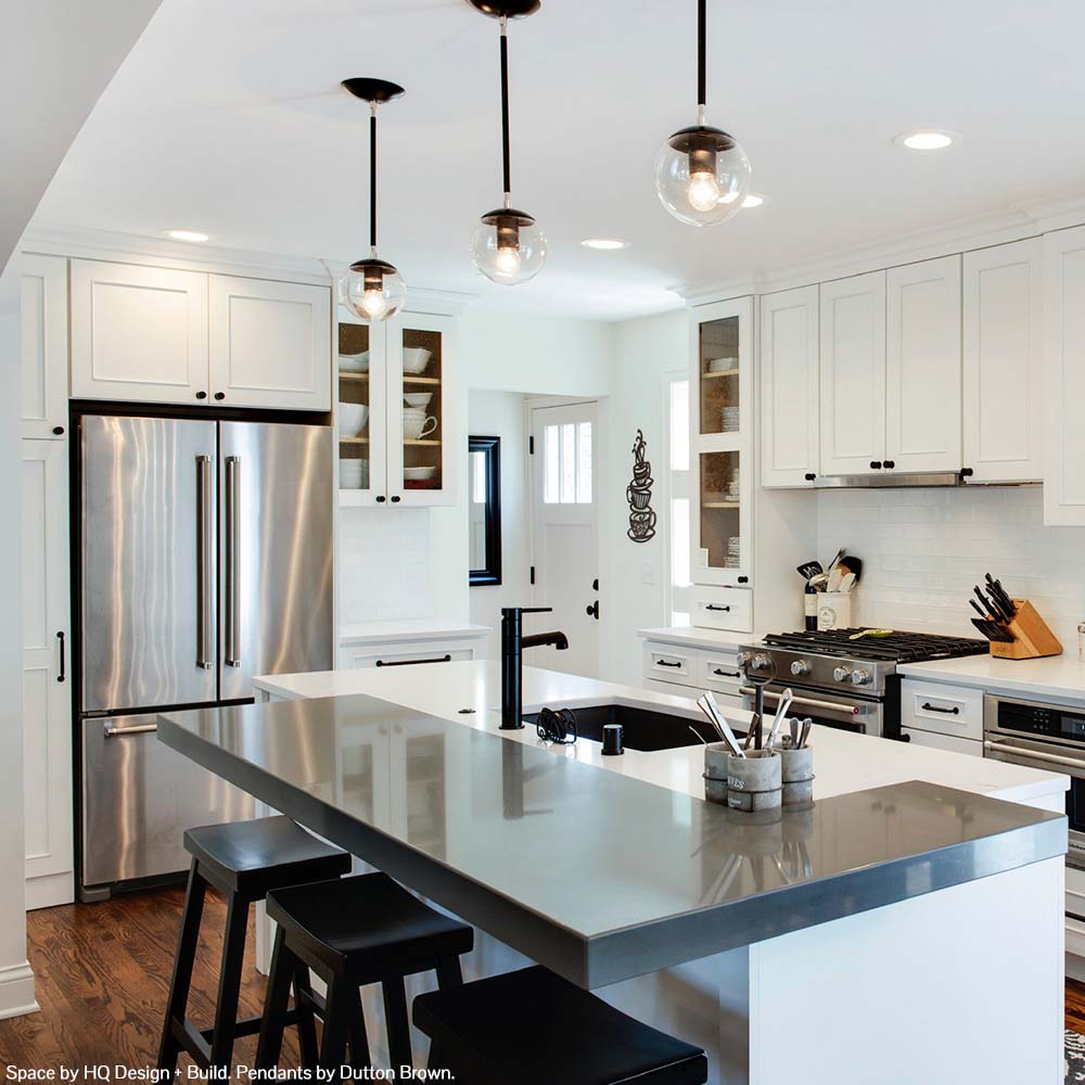 Black and brass Cap pendant 6" by Dutton Brown. Space and photo buy HQ Design + Build. _hover