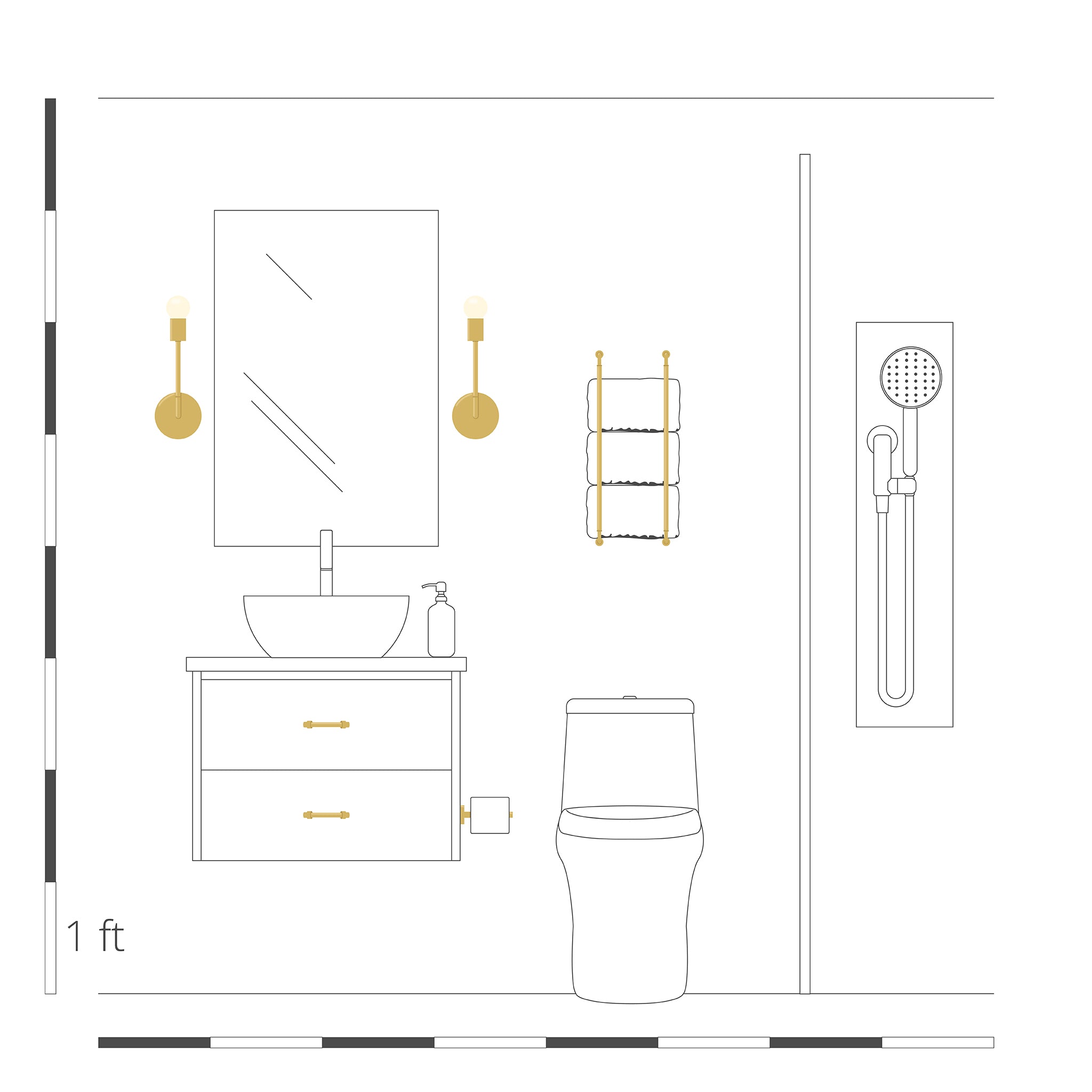 Elevation drawing brass Throne towel rack 18" Dutton Brown hardware