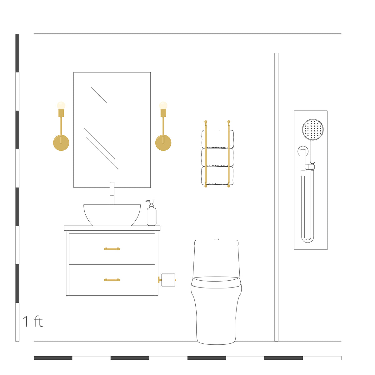 Elevation drawing brass Throne towel rack 18" Dutton Brown hardware