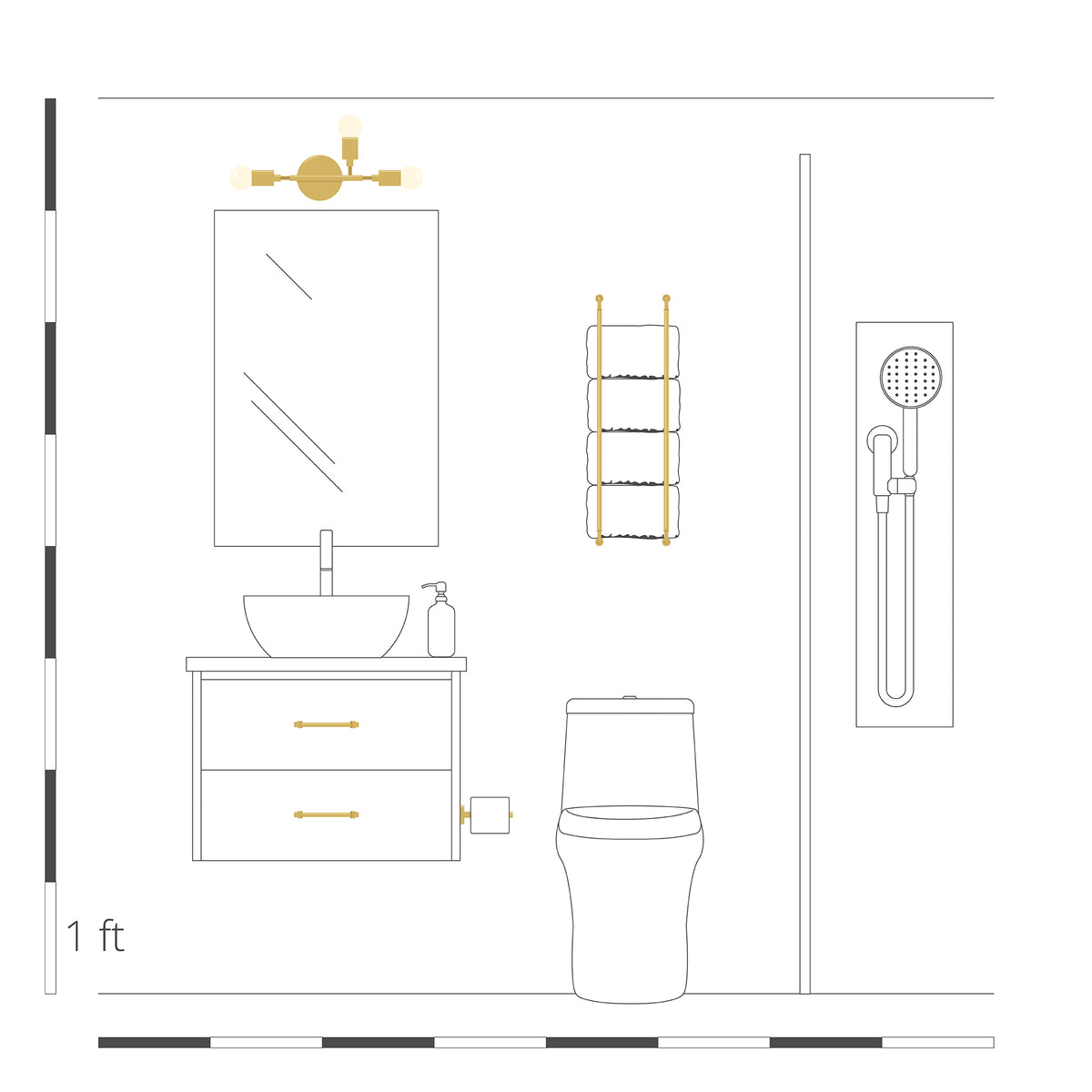 Elevation drawing brass Throne towel rack 24" Dutton Brown hardware