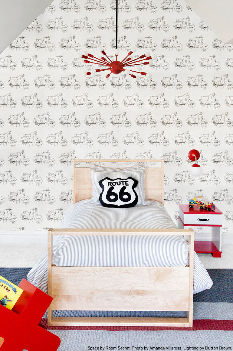 Black and red Elliptical Sputnik flush mount 32" by by Dutton Brown. Space by Room Secret. Photo by Amanda Villanueva.