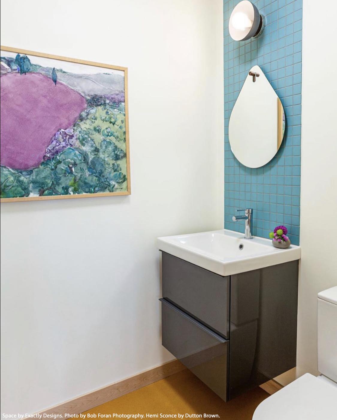 Nickel and lagoon color Hemi sconce 10" by Dutton Brown. Space by Exactly Designs. Photo by Bob Foran Photography. _hover