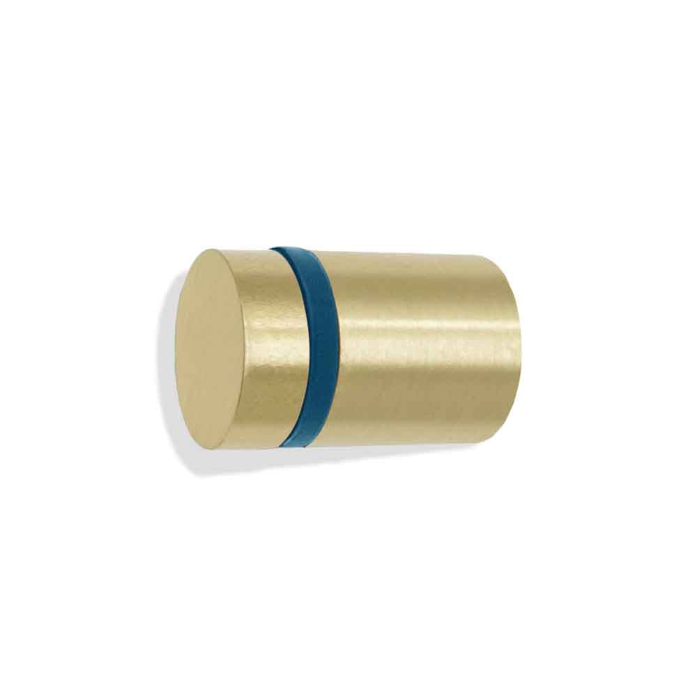 Brass and slate blue color Highness knob Dutton Brown hardware
