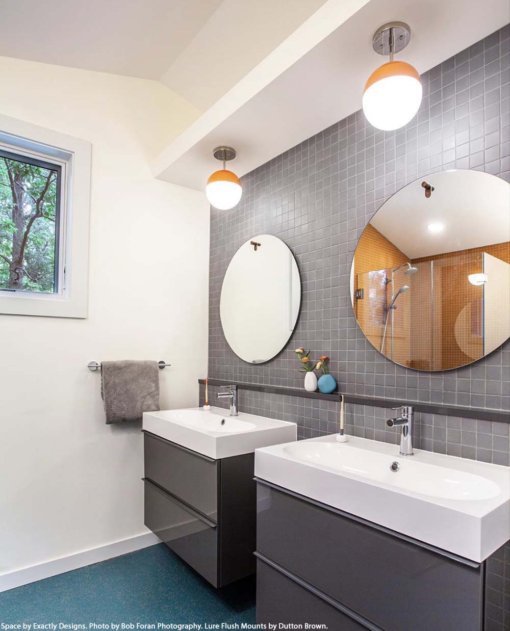 Nickel and ochre color Lure flush mount 8" by Dutton Brown. Space by Exactly Designs. Photo by Bob Foran Photography. _hover
