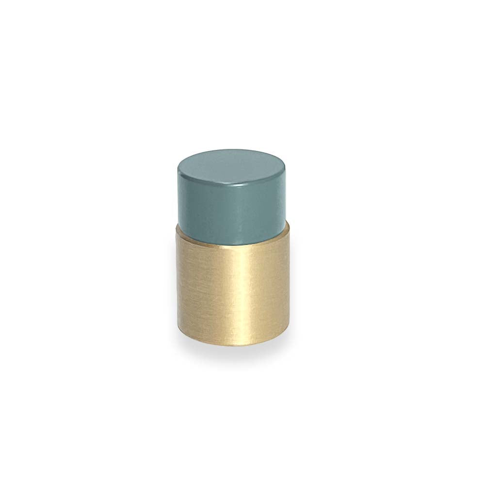 Brass and lagoon color Nip knob Dutton Brown hardware