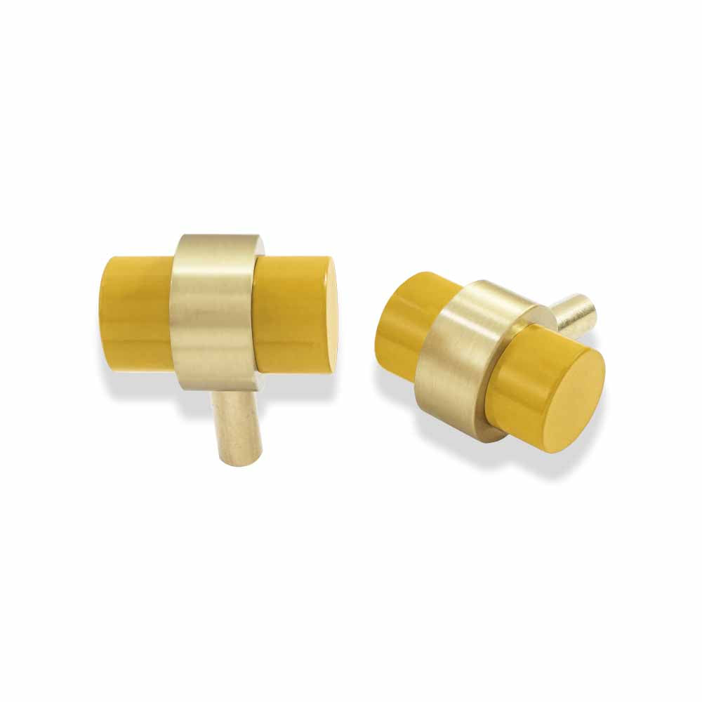 Brass and ochre color Persona Knob Dutton Brown hardware