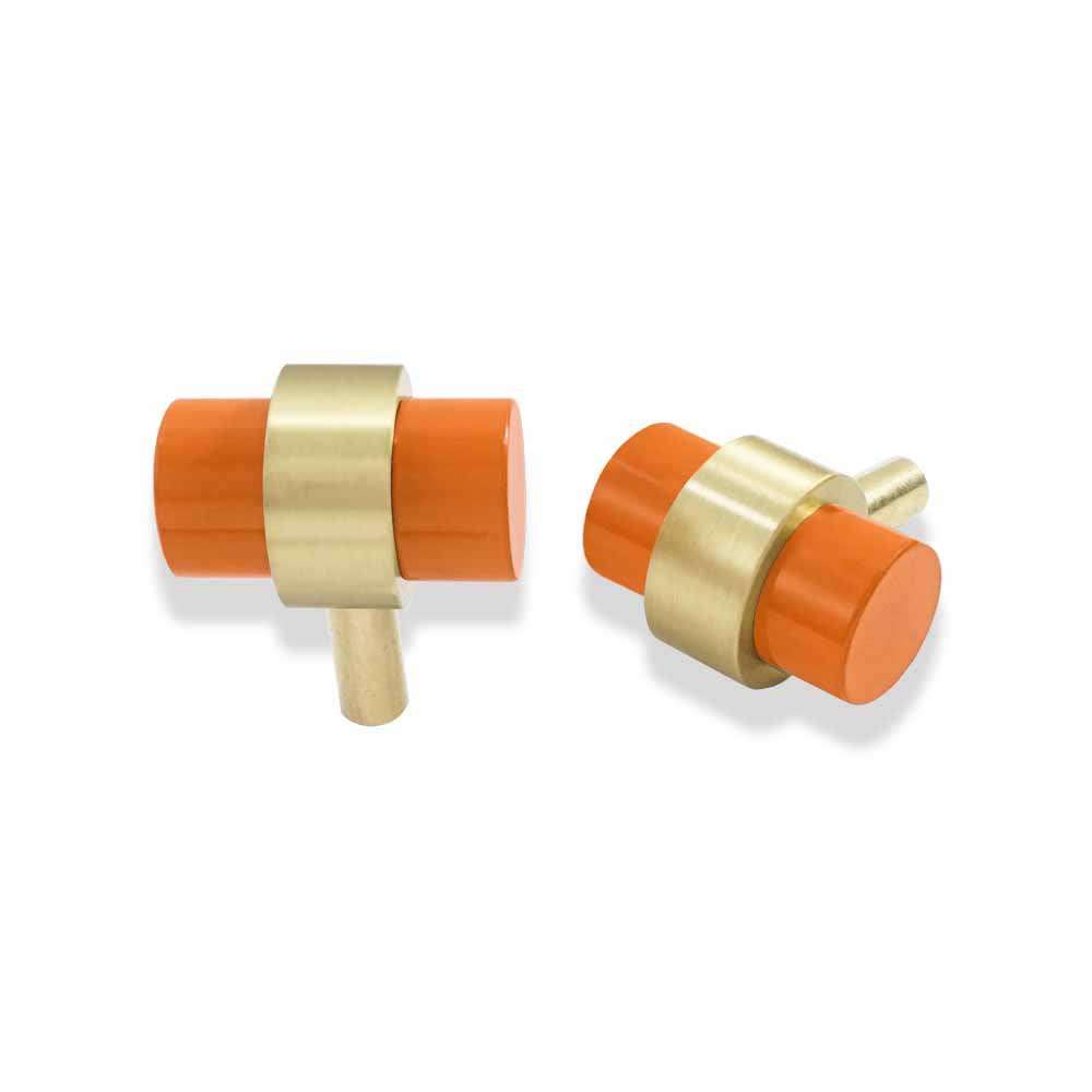 Brass and orange color Persona Knob Dutton Brown hardware