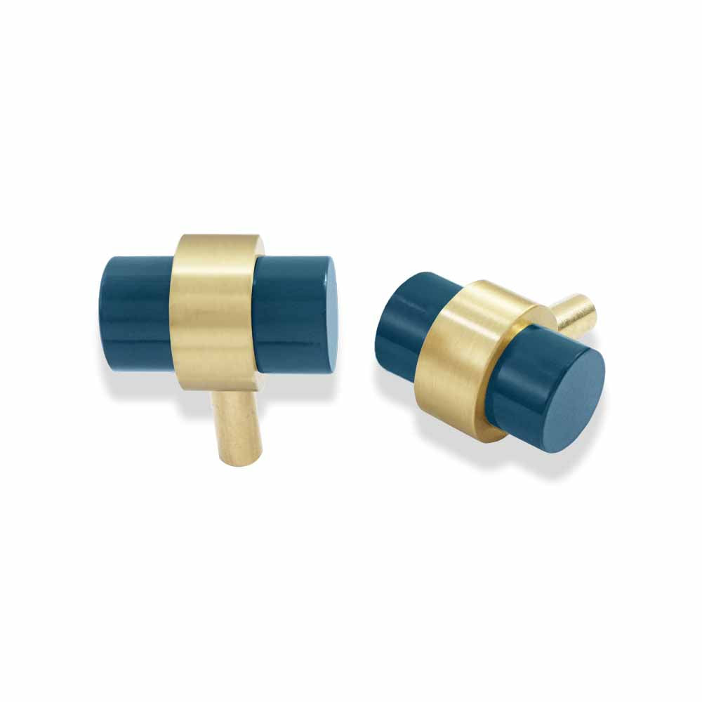 Brass and slate blue color Persona Knob Dutton Brown hardware