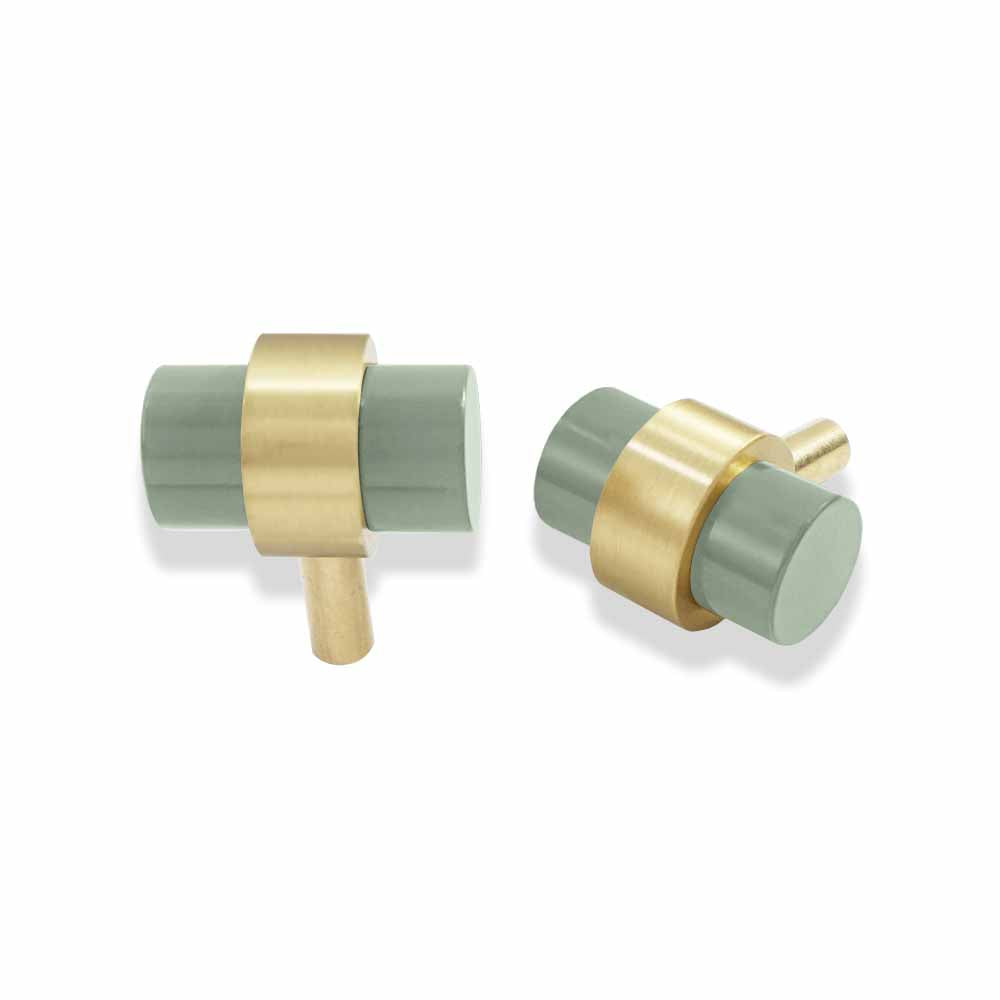 Brass and spa color Persona Knob Dutton Brown hardware