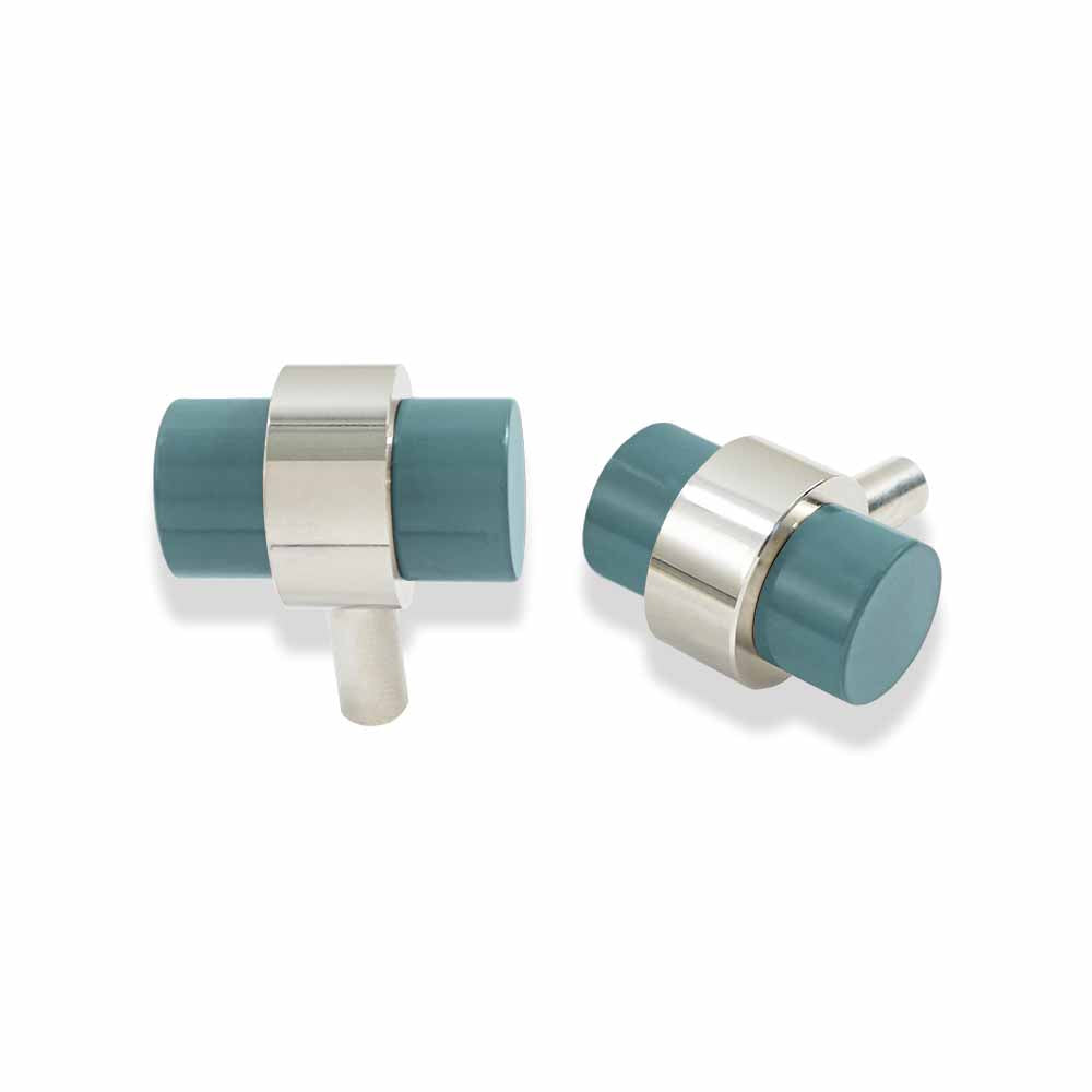 Nickel and lagoon color Persona Knob Dutton Brown hardware