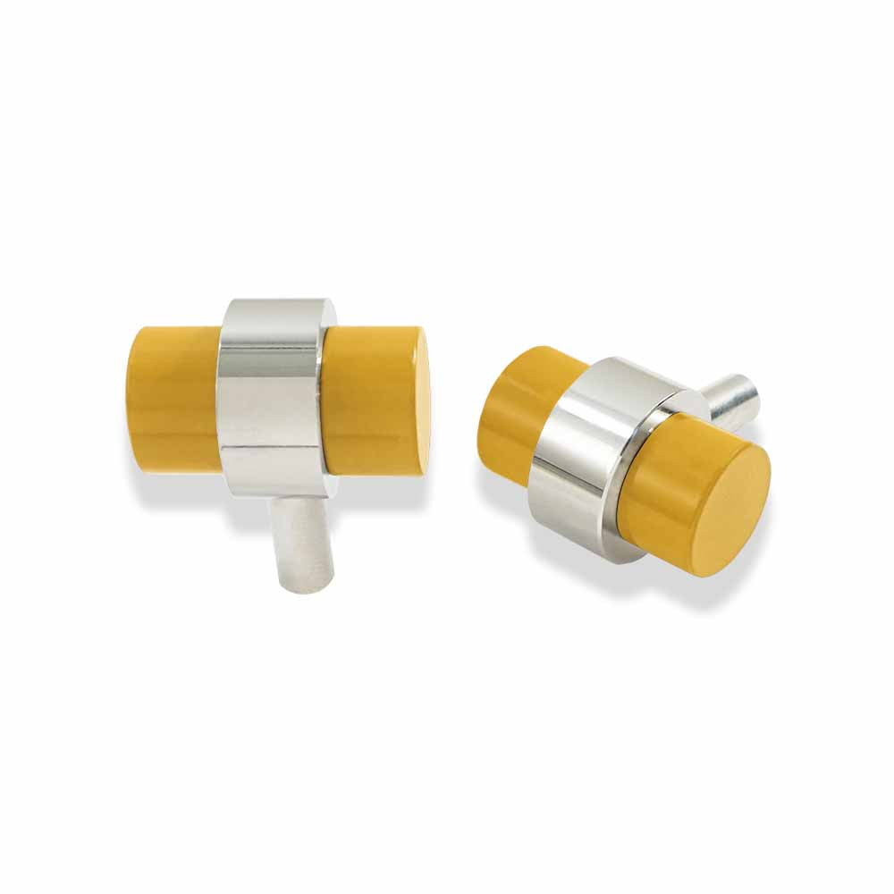 Nickel and ochre color Persona Knob Dutton Brown hardware