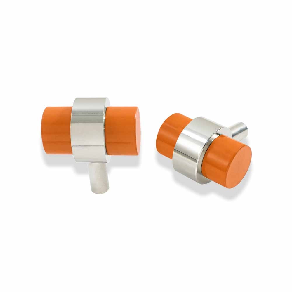 Nickel and orange color Persona Knob Dutton Brown hardware