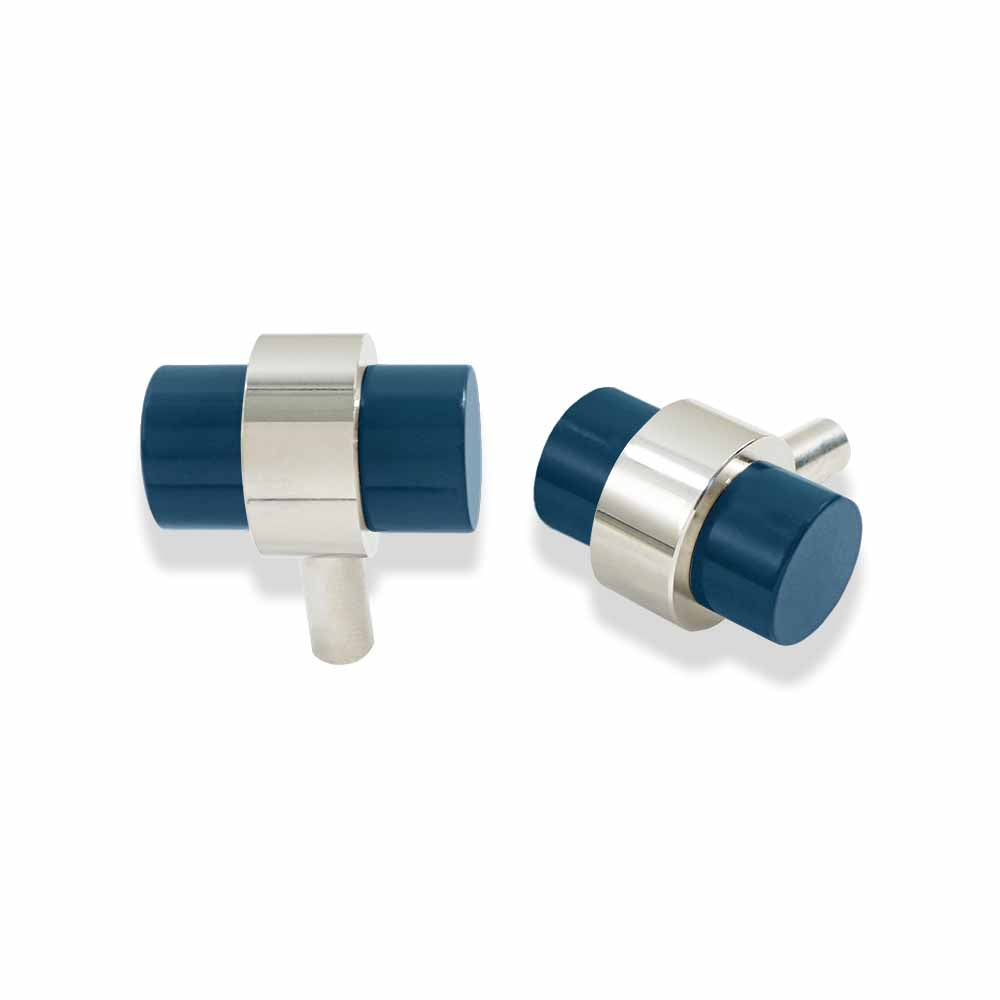 Nickel and slate blue color Persona Knob Dutton Brown hardware