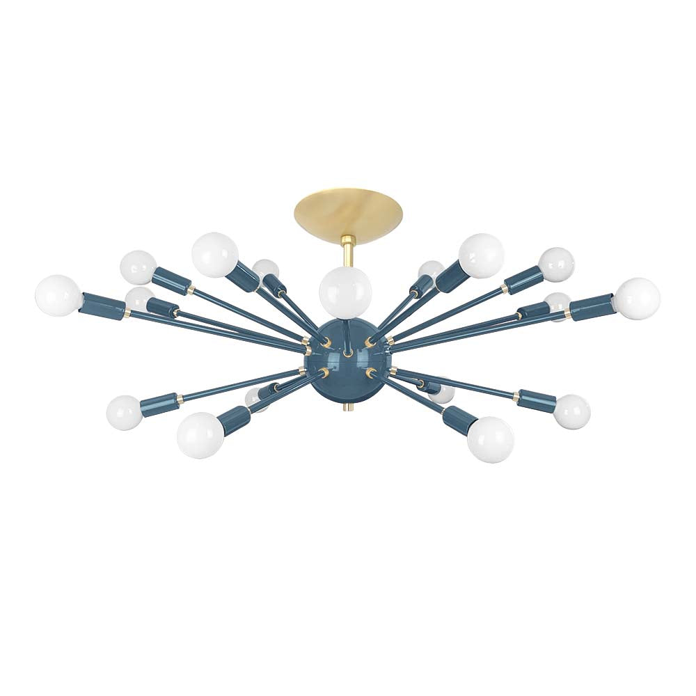 Brass and slate blue color Elliptical Sputnik flush mount 32" Dutton Brown lighting