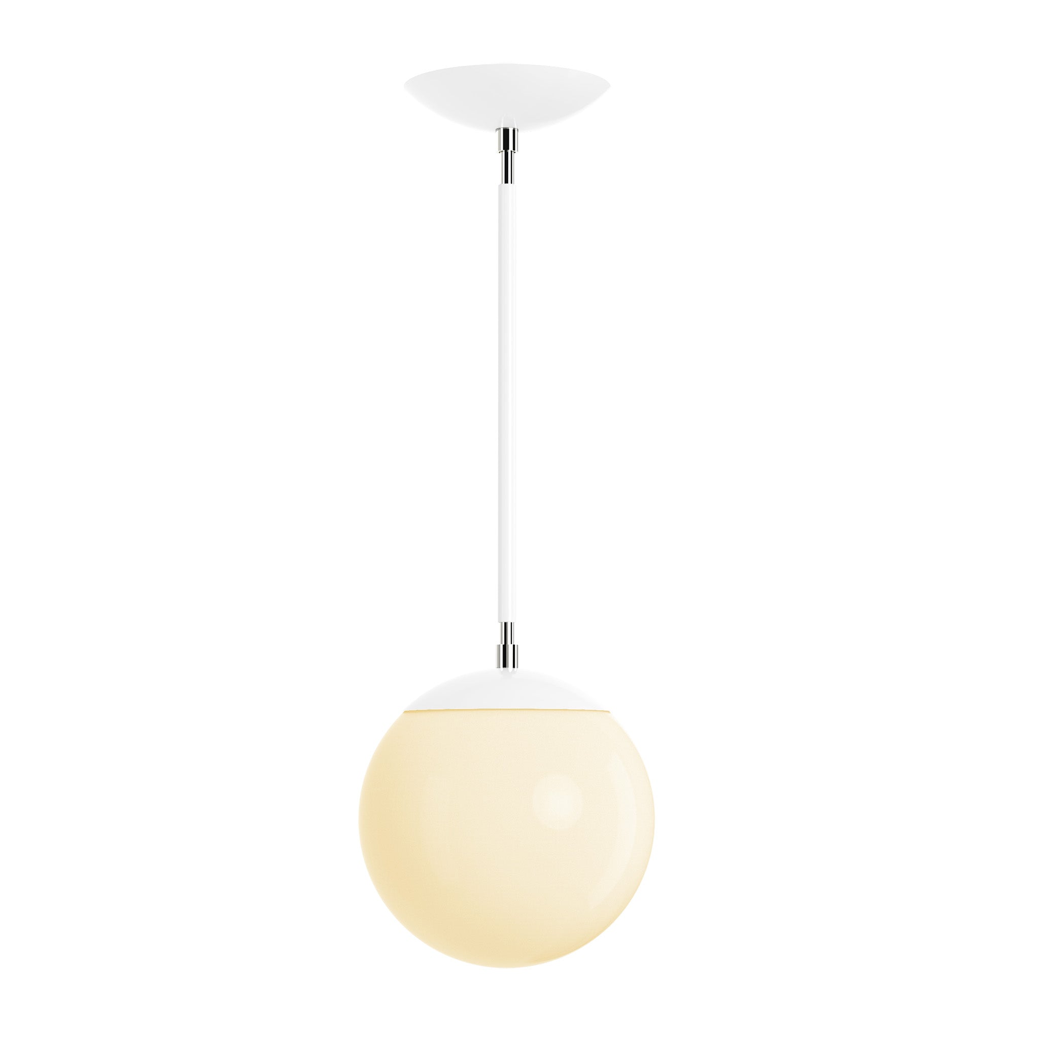Polished nickel and white cap globe pendant 8" dutton brown lighting
