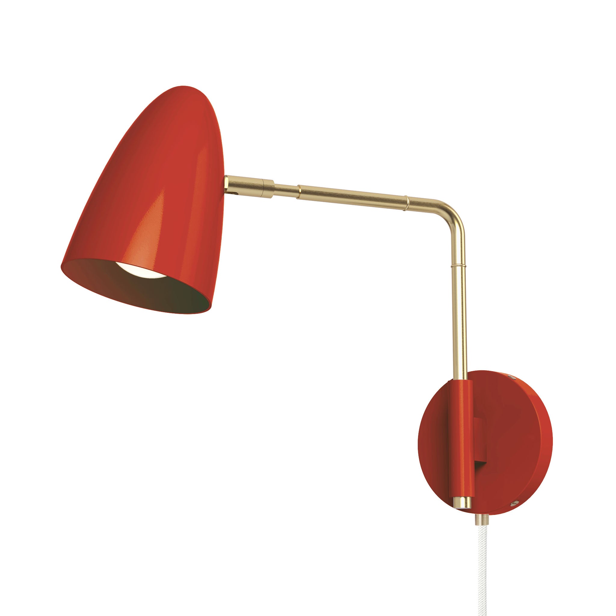 brass riding hood red color boom swing arm plug-in sconce 9" arm dutton brown lighting