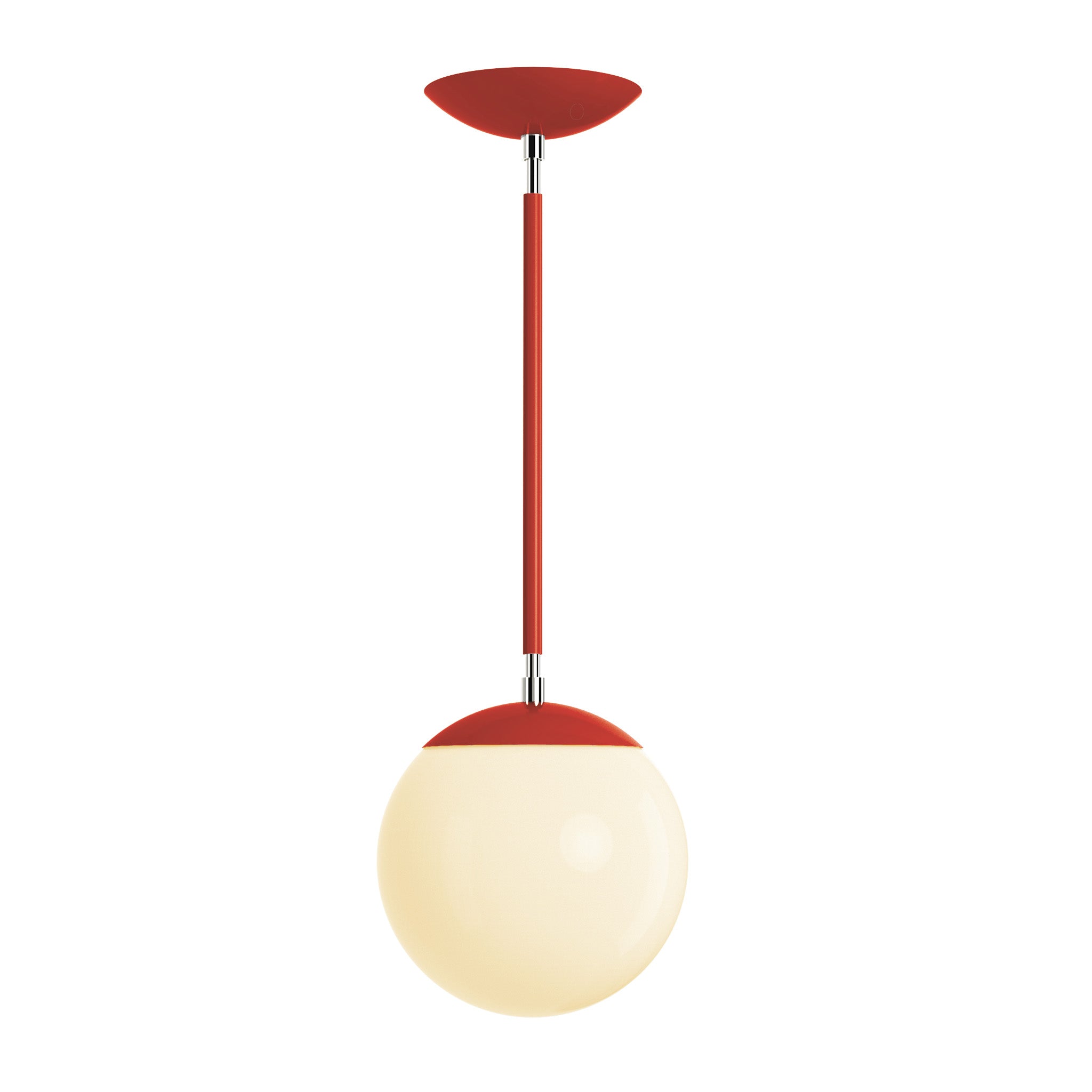 Polished nickel and riding hood red cap globe pendant 8" dutton brown lighting