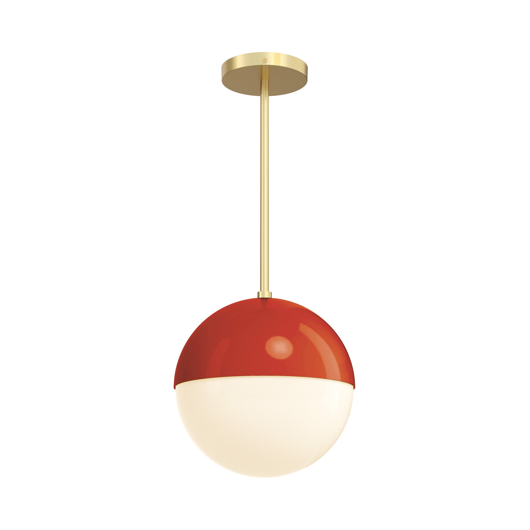 Brass and riding hood red color Lure Globe Pendant 10 inch Dutton Brown Lighting