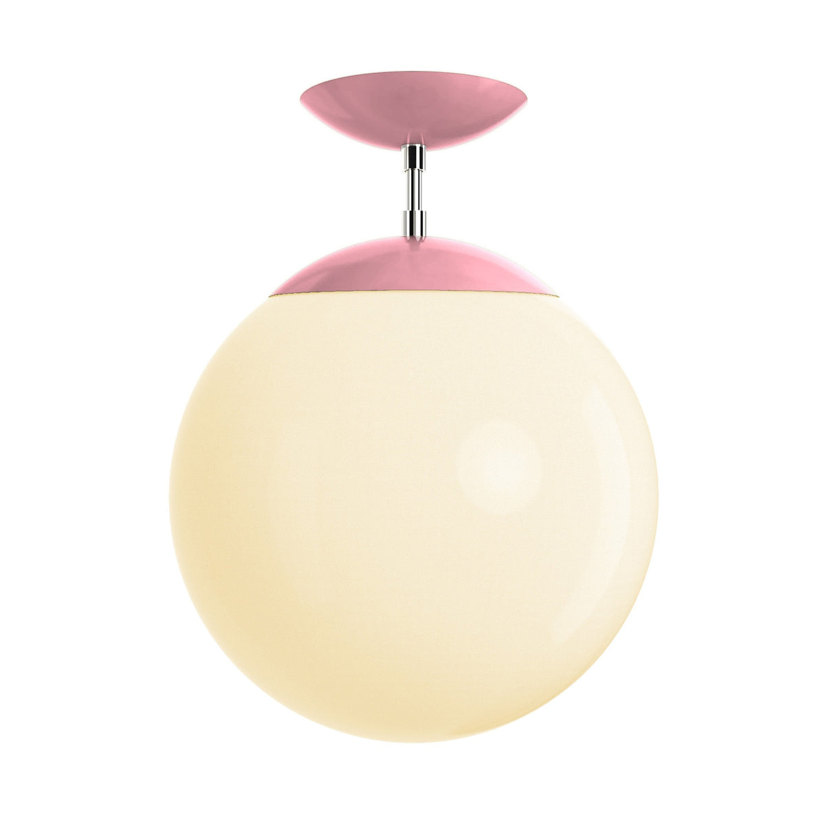 Polished nickel and pinkaboo cap white globe flush mount 12" dutton brown lighting