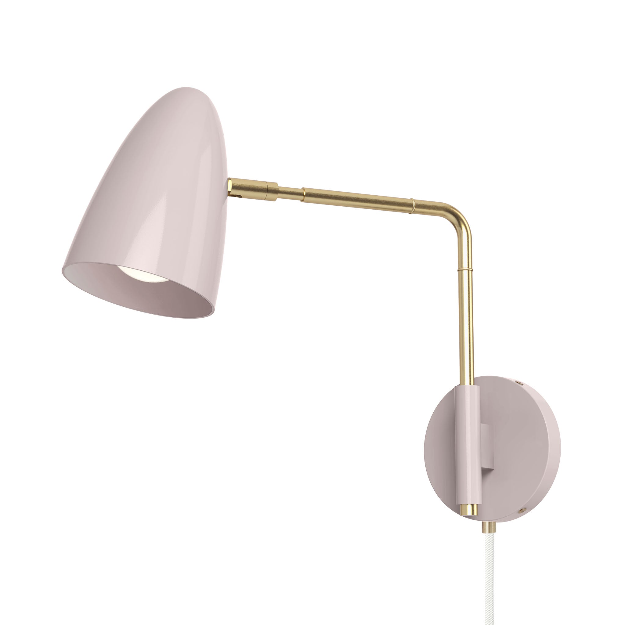 brass barely color boom swing arm plug-in sconce 9" arm dutton brown lighting