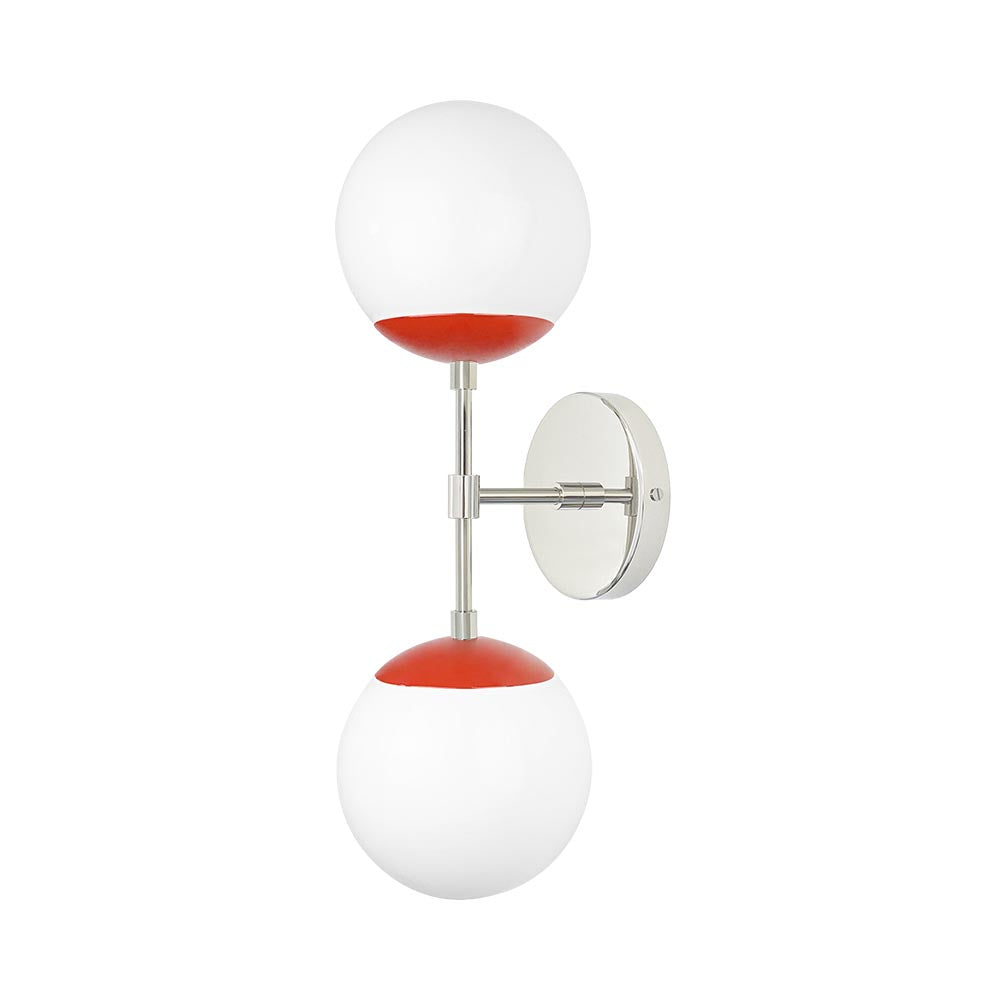 nickel and red cap double globe wall sconce dutton brown lighting