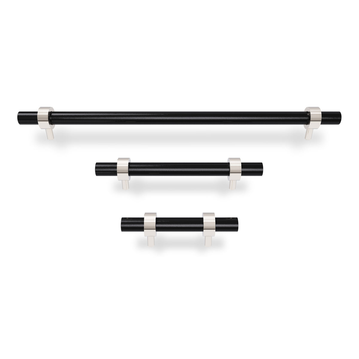 Nickel and black color Caliber pull Dutton Brown hardware