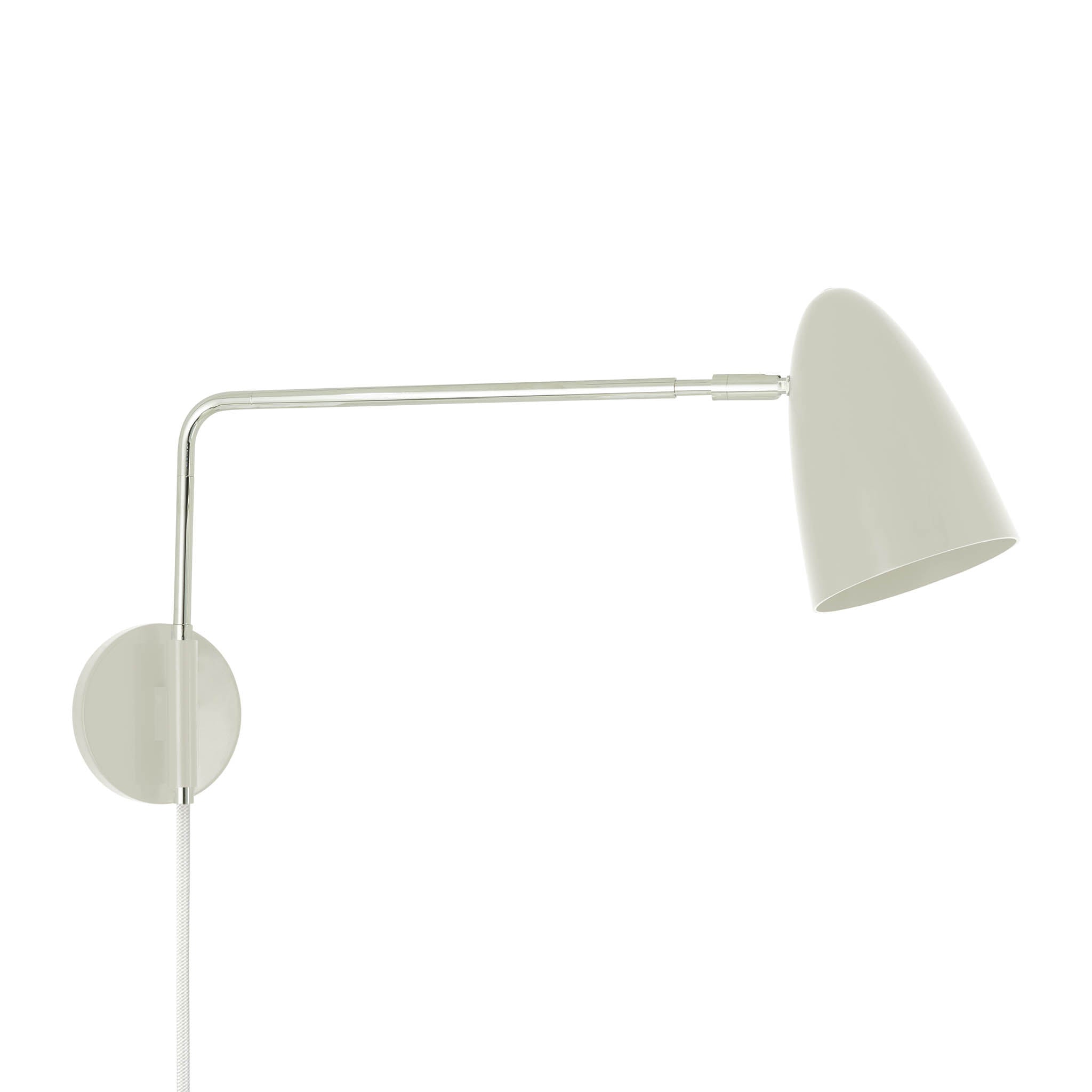 Nickel and bone color Boom Swing Arm plug-in sconce Dutton Brown lighting
