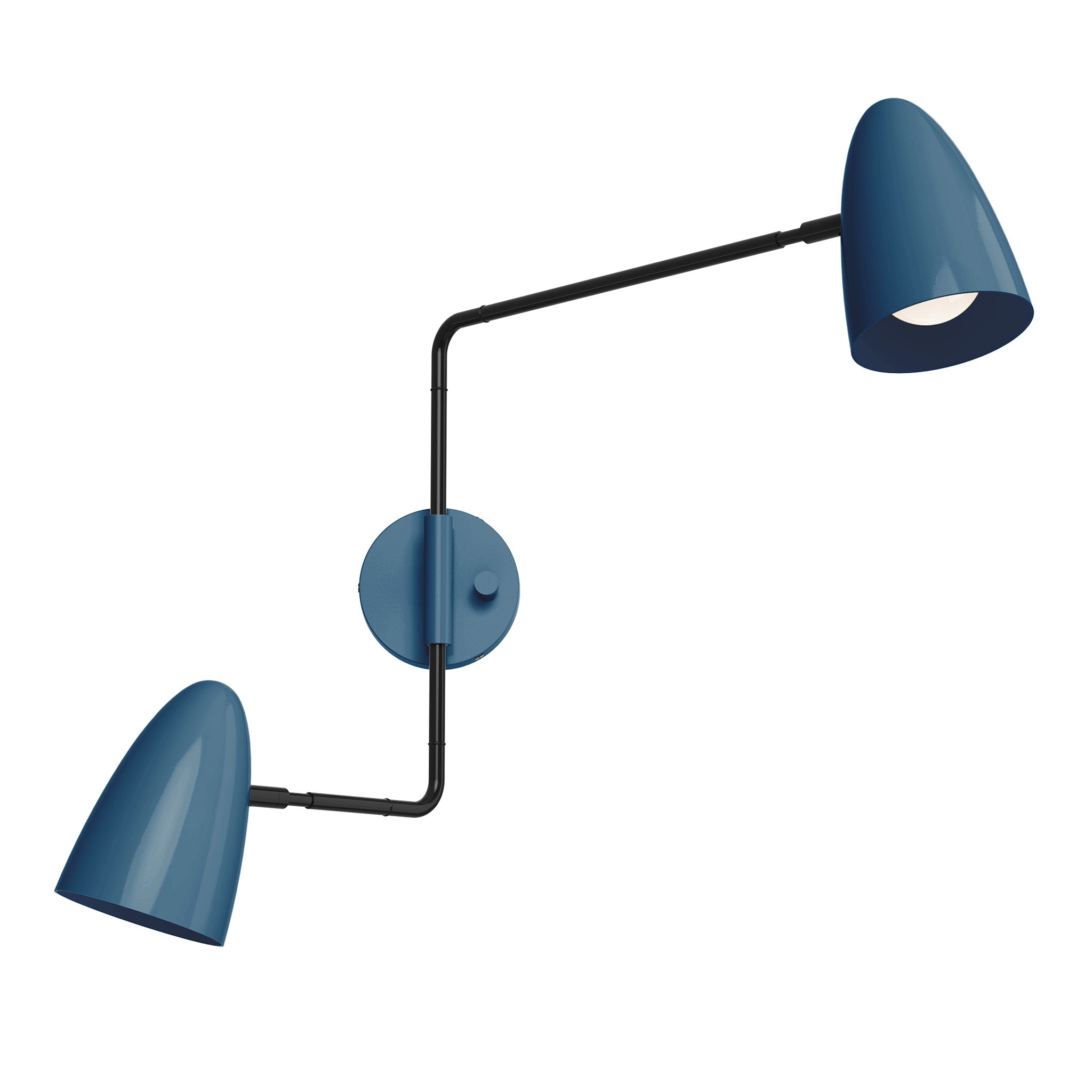 black slate blue color boom double swing arm sconce dutton brown lighting