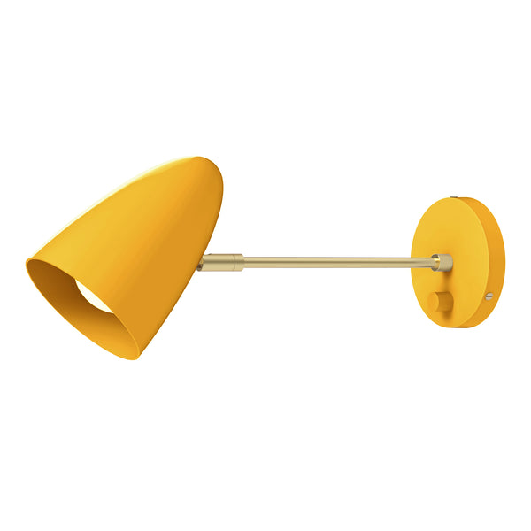 brass and ochre boom wall sconce with hardwired switch dutton brown lighting