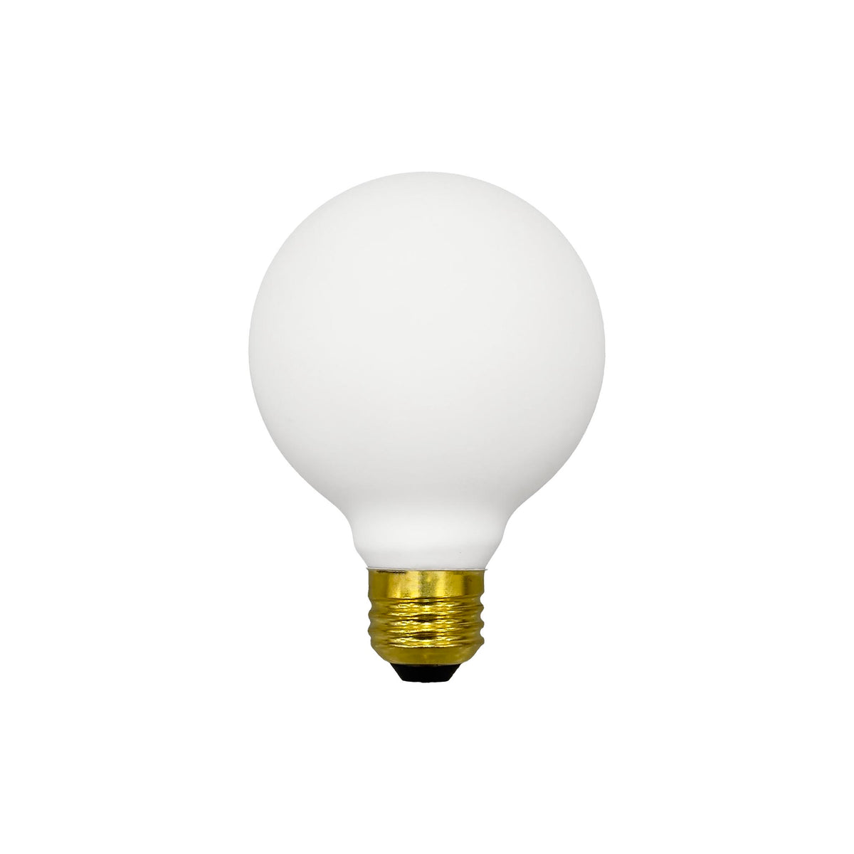 LED bulb matte white glass medium base G25 shape Dutton Brown