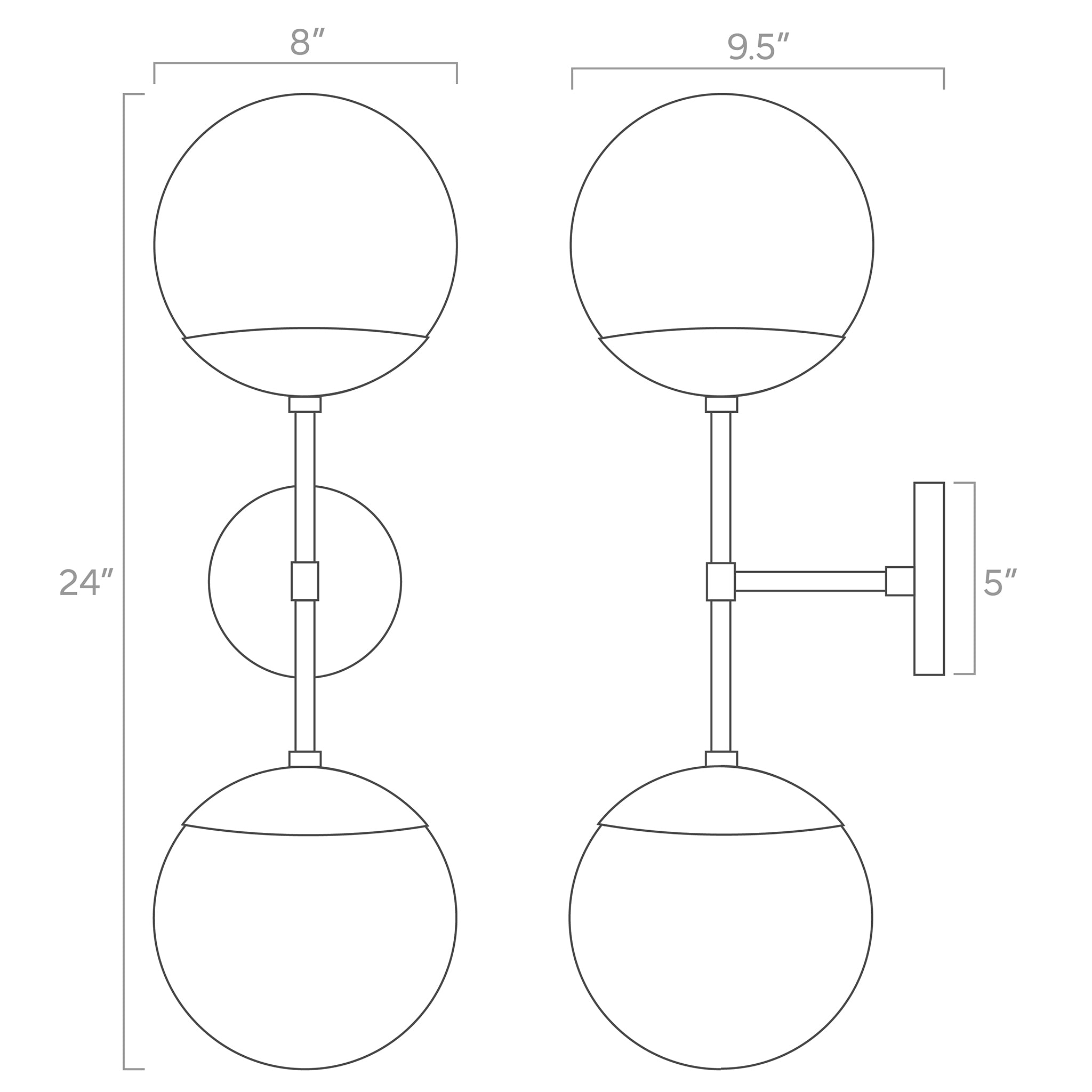 cap double globe wall sconce 8-inch ISO drawing, dutton brown lighting