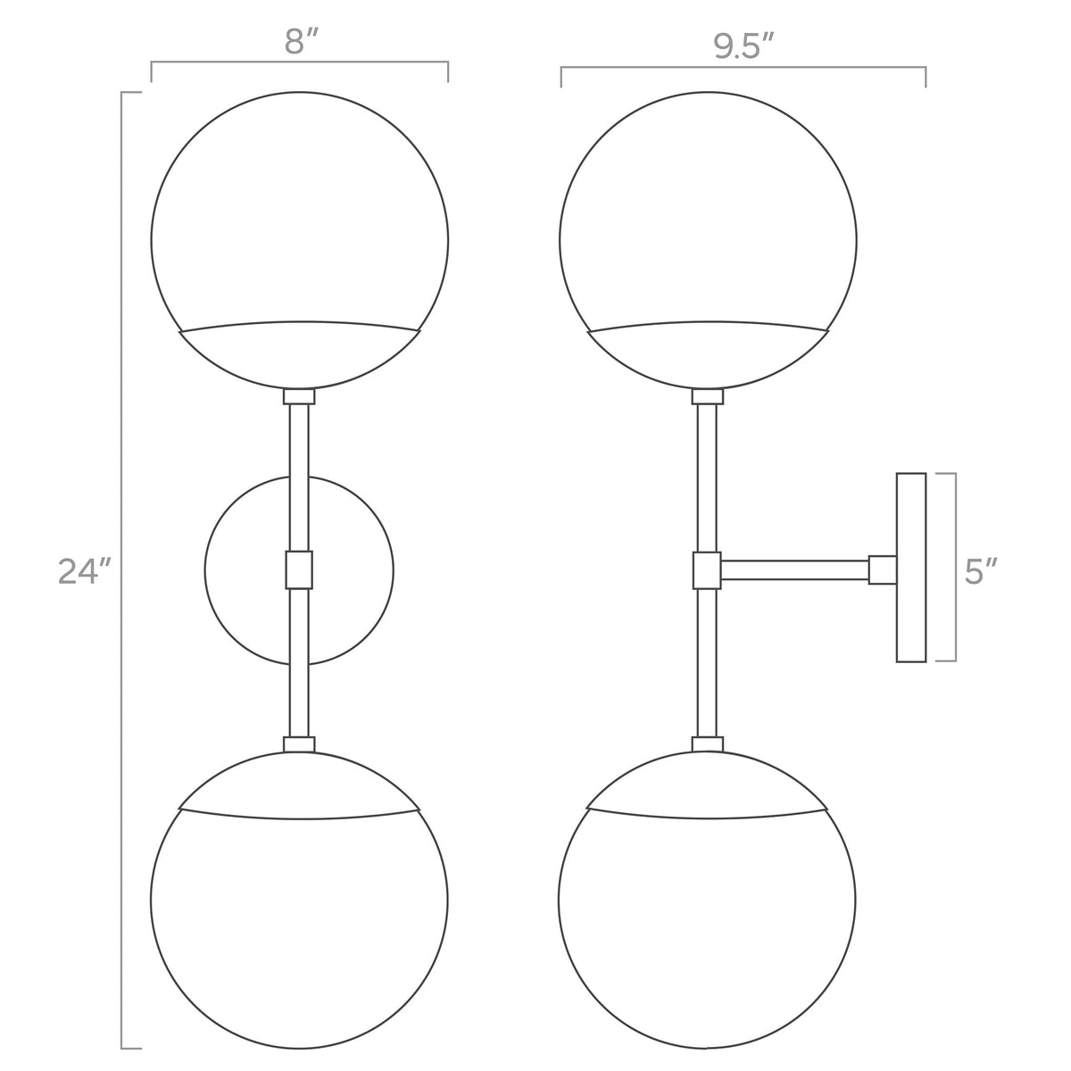 ISO drawing Cap Double sconce 8" Dutton Brown lighting