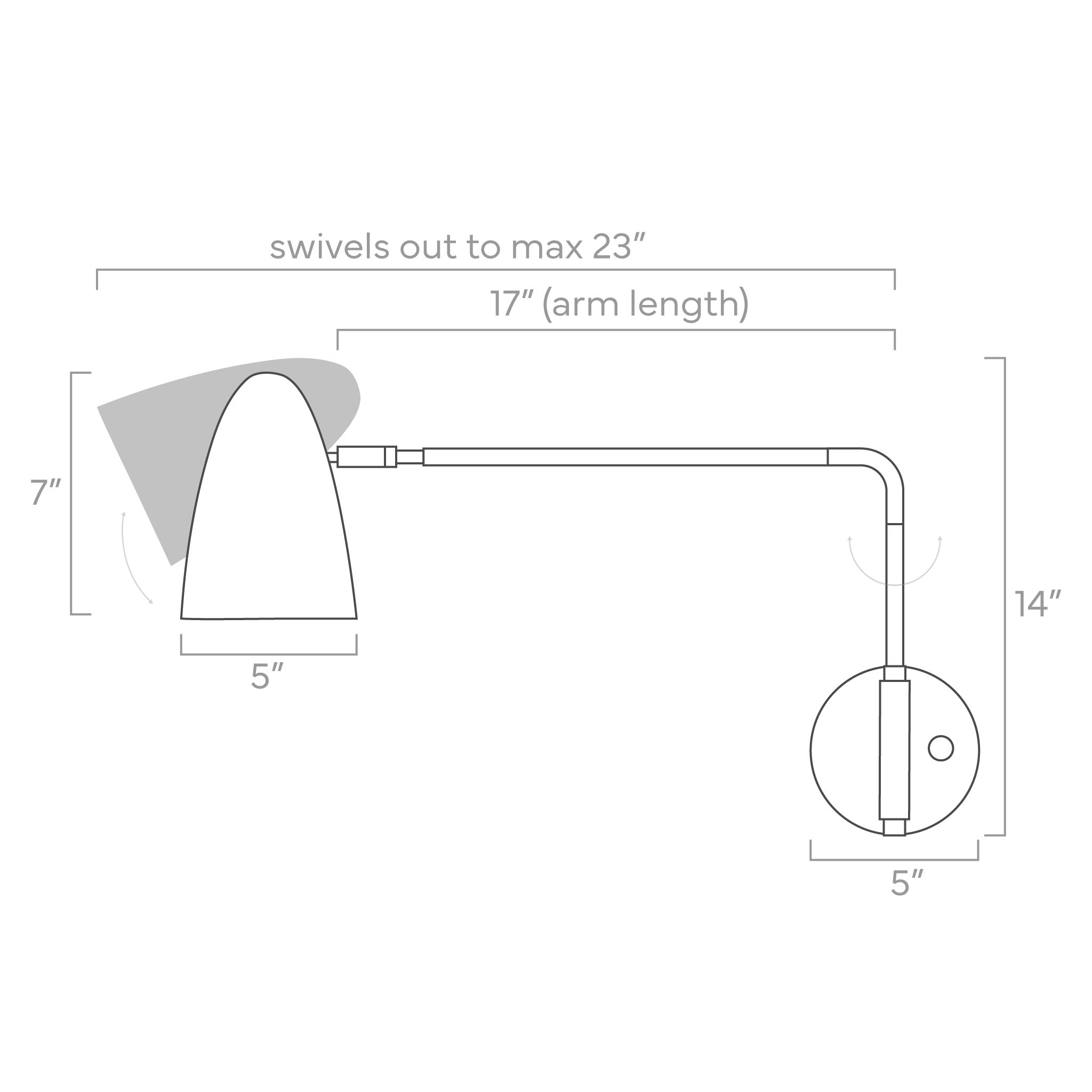 color boom swing arm 17" adjustable wall sconce ISO drawing, dutton brown lighting