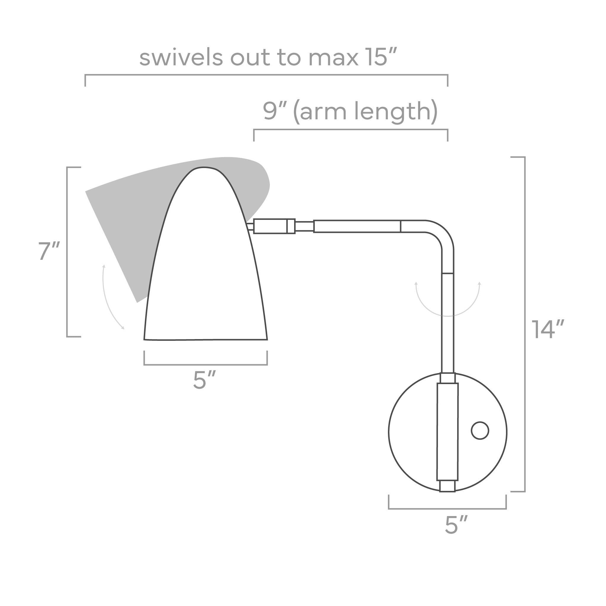 ISO drawing Boom Swing Arm Sconce 9" Arm Lighting Dutton Brown