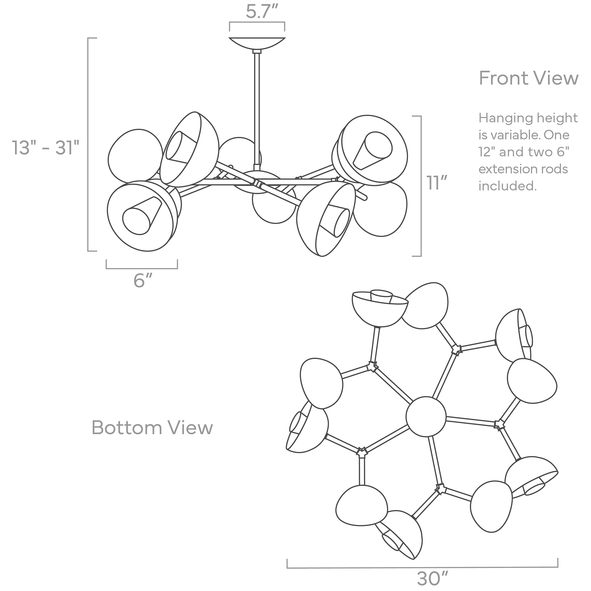 color alegria chandelier ISO drawing, dutton brown lighting