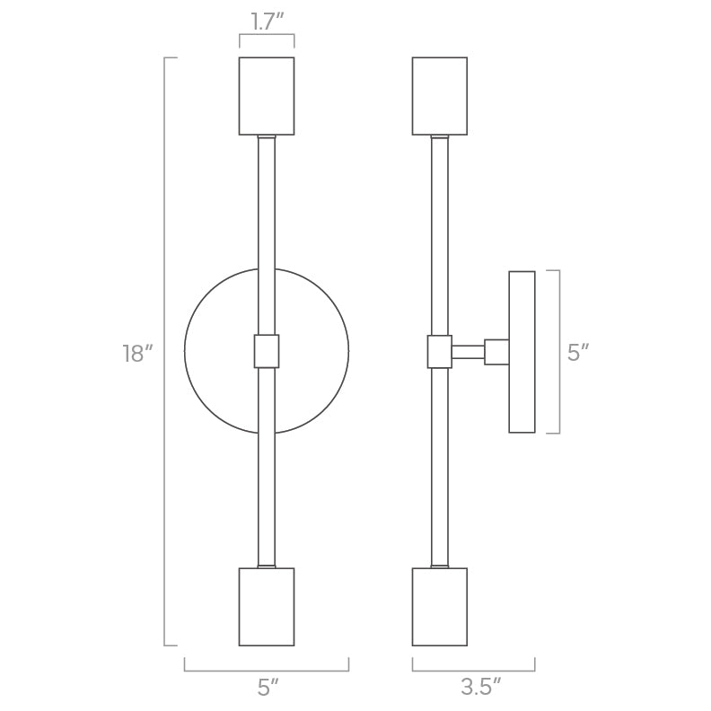 scepter wall sconce 18-inch ISO drawing, dutton brown lighting