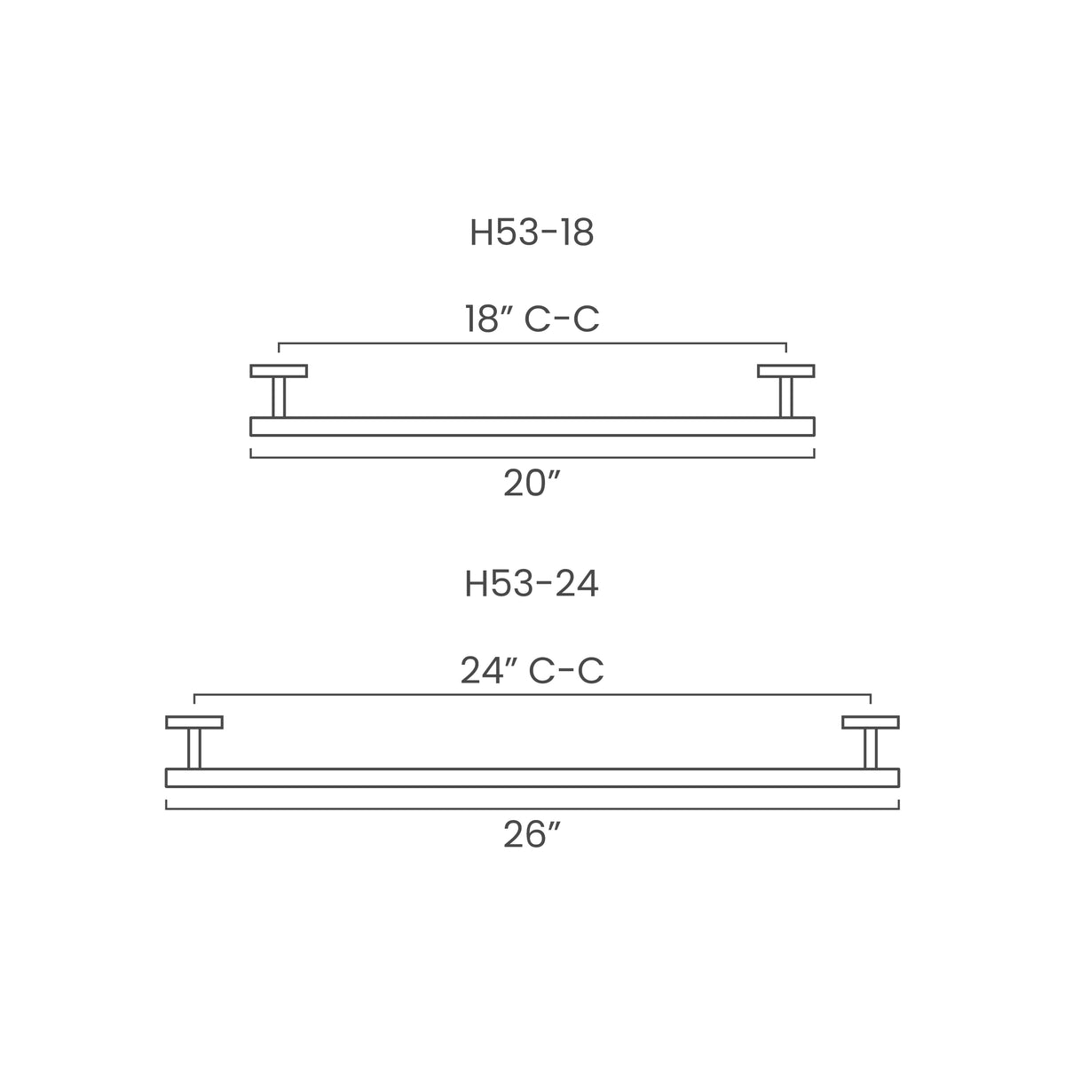 ISO drawing Color Swift Towel Bar 18 and 24 with measurements, Dutton Brown lighting