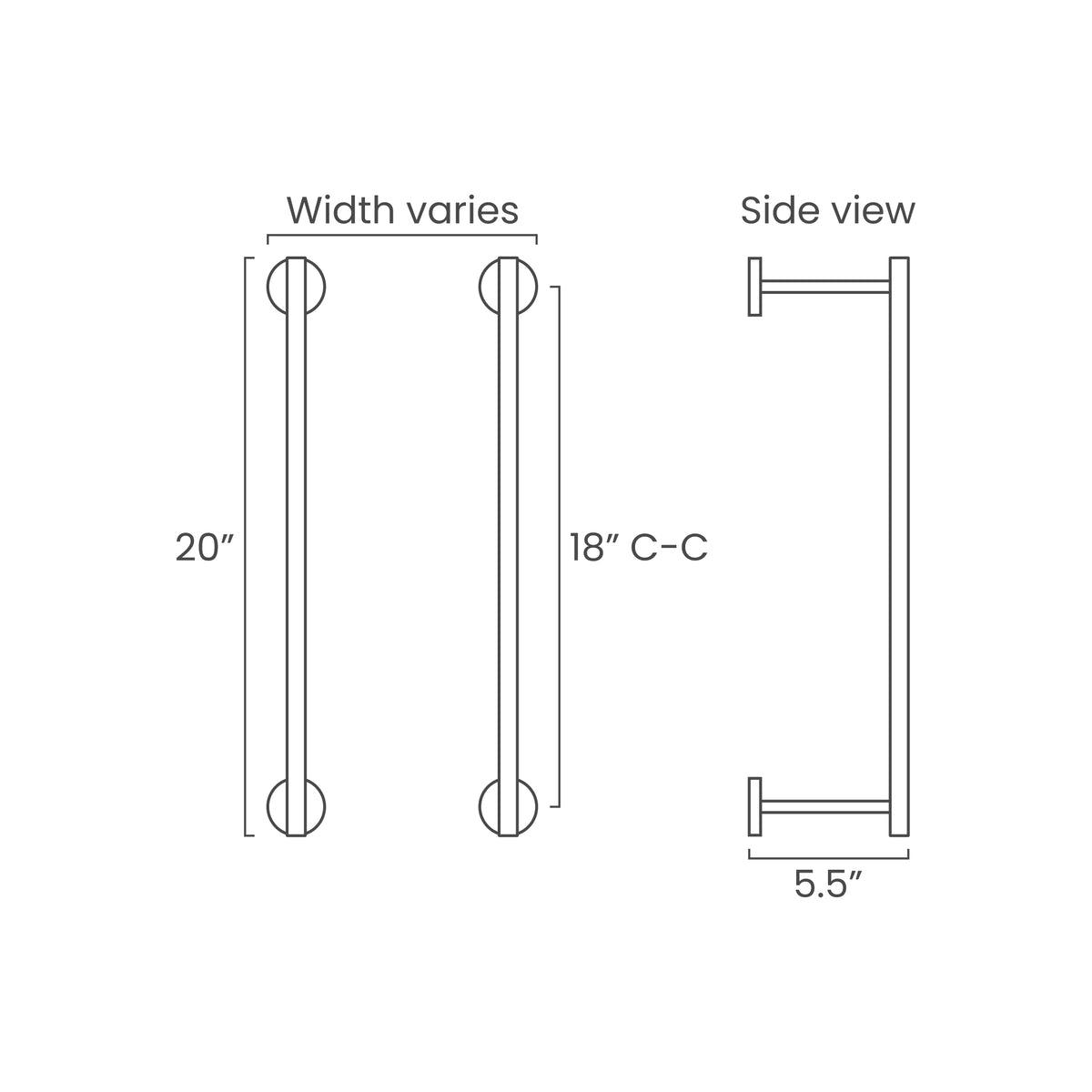 ISO drawing Color Swift Towel Rack 18 with measurements, Dutton Brown lighting