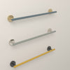 Swift Towel Bar 18 in Lagoon with Brass, Spa with Nickel and Ochre with Black hardware, 8-second product video. Dutton Brown lighting