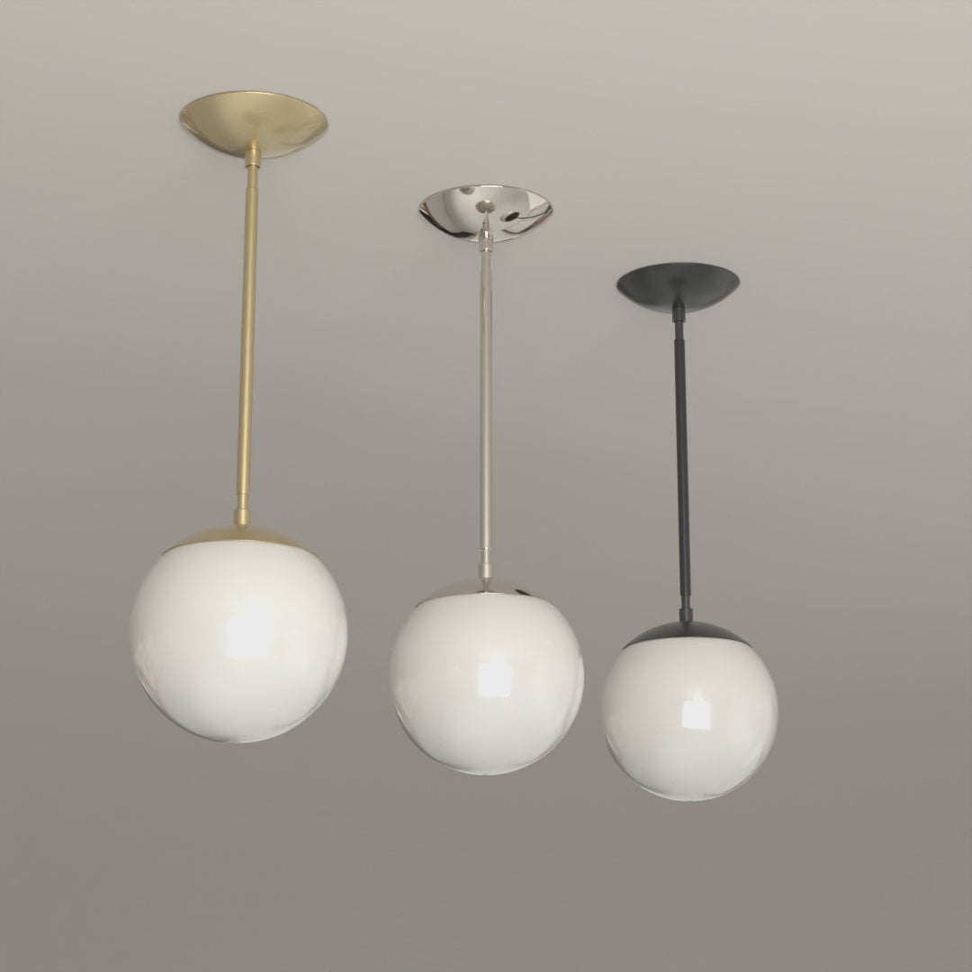 Cap Pendant 8 in All Brass, All Nickel and All Black, 8-second product video. Dutton Brown lighting