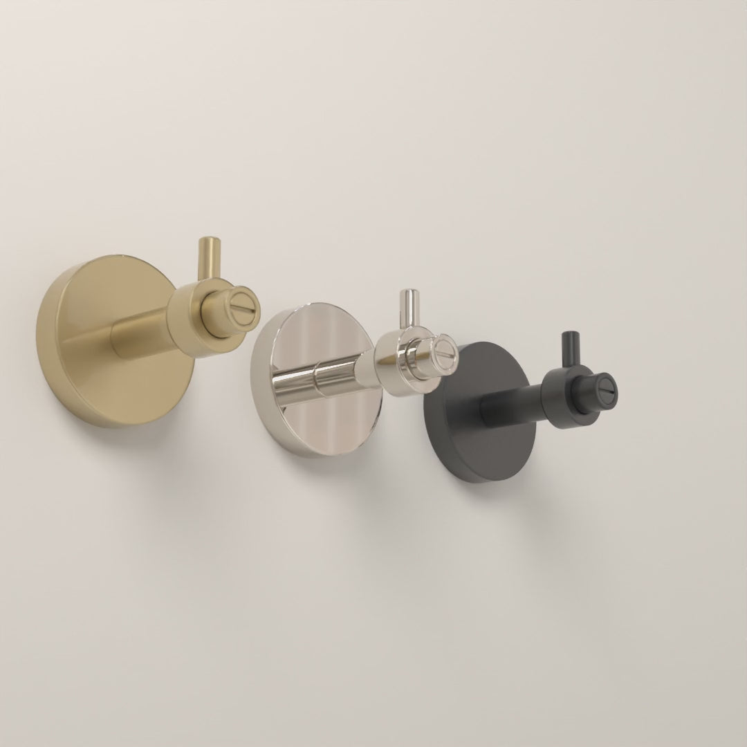 Caliber Hook in All Brass, All Nickel and All Black, 8-second product video. Dutton Brown lighting