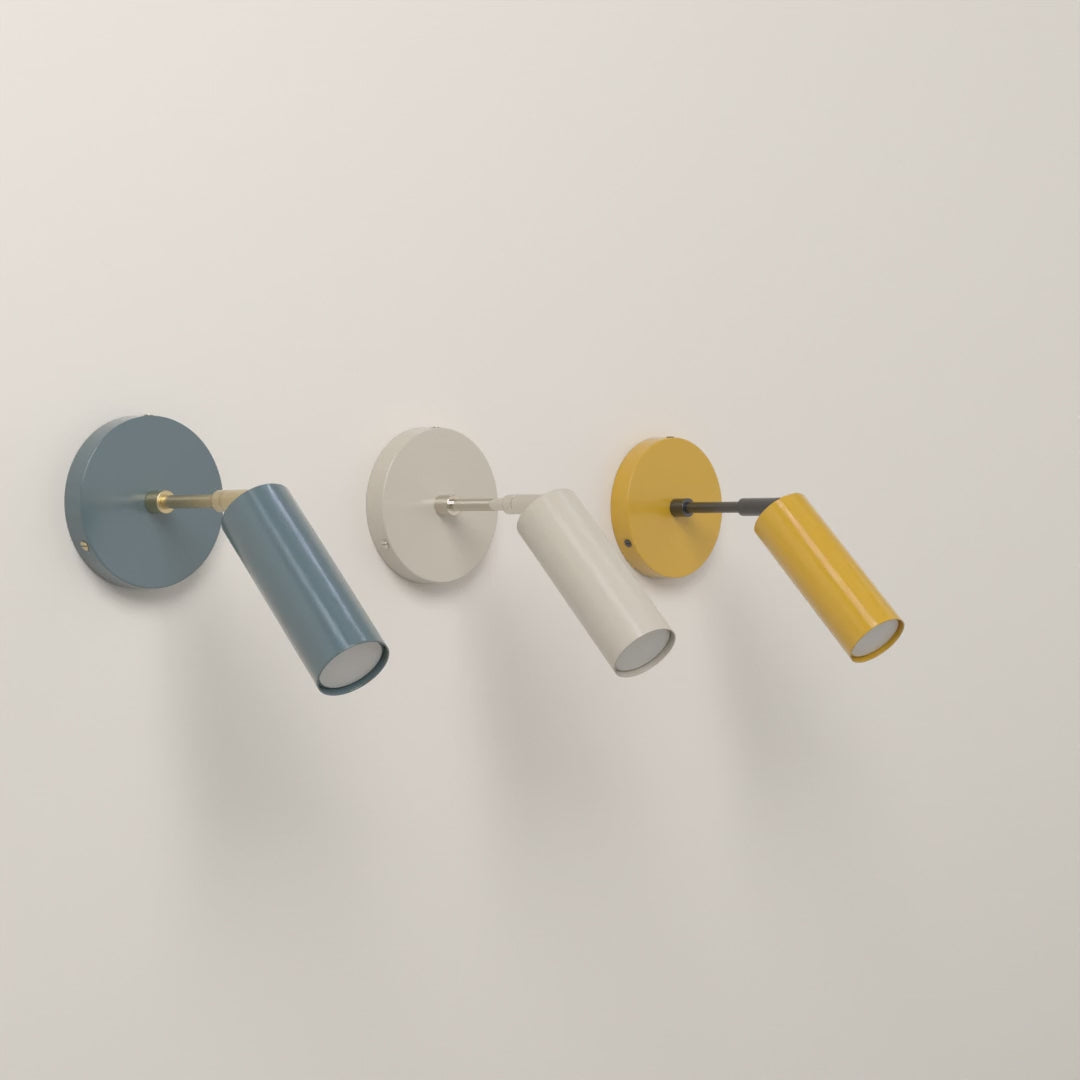 Reader Sconce - 3 Arm in Lagoon with Brass, Bone with Nickel and Ochre with Black hardware, 8-second product video. Dutton Brown lighting