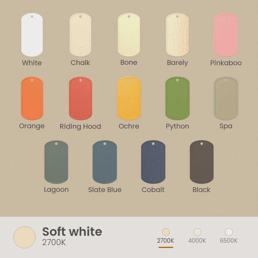 All 14 Dutton Brown powder coat colors under soft white, bright white and daylight bulbs